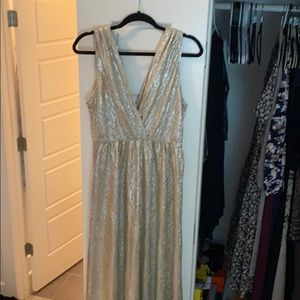 LuLu’s Large Gold Foil Maxi Dress